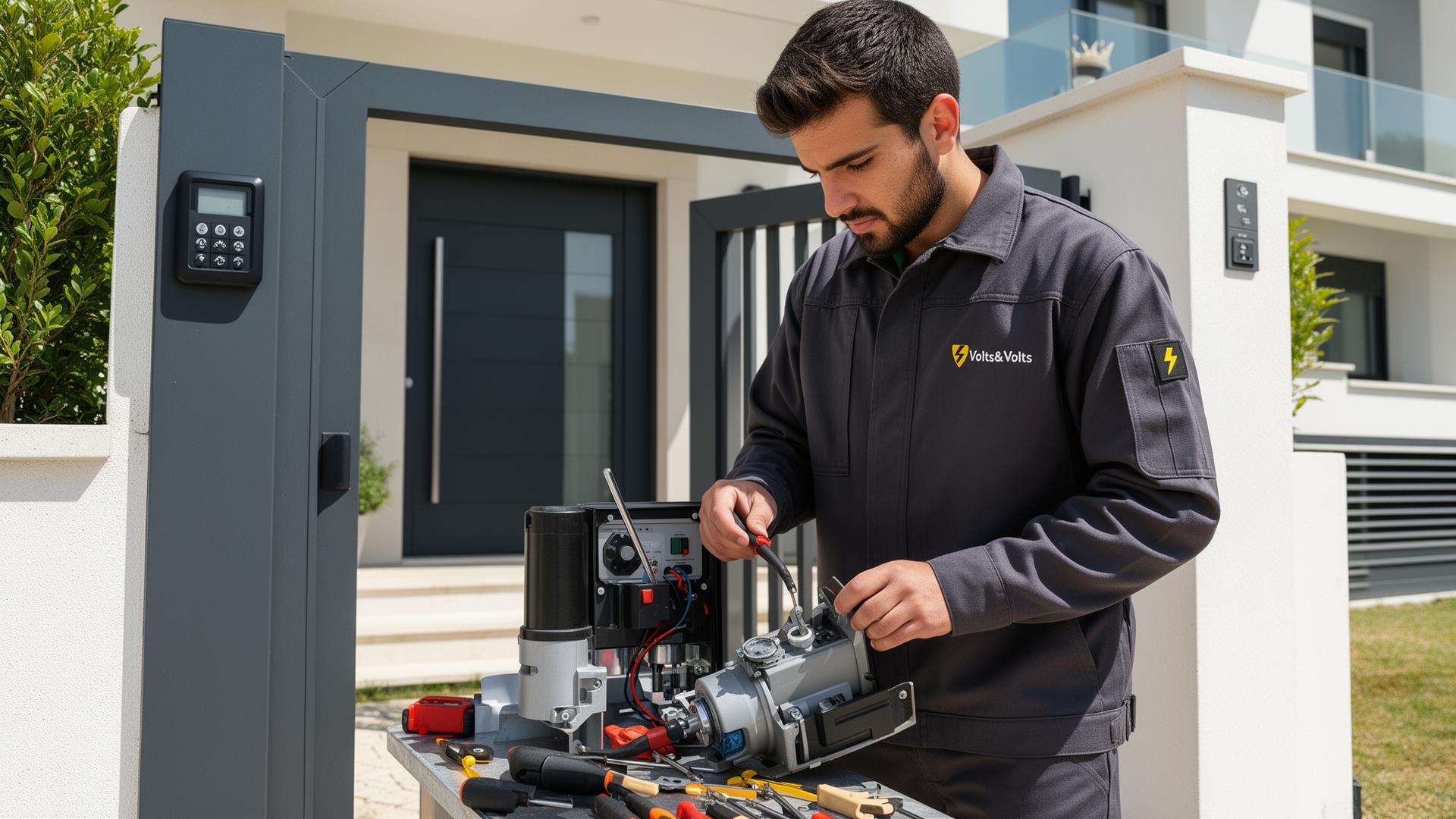 Condomínio moderno com portão automático e técnico no local